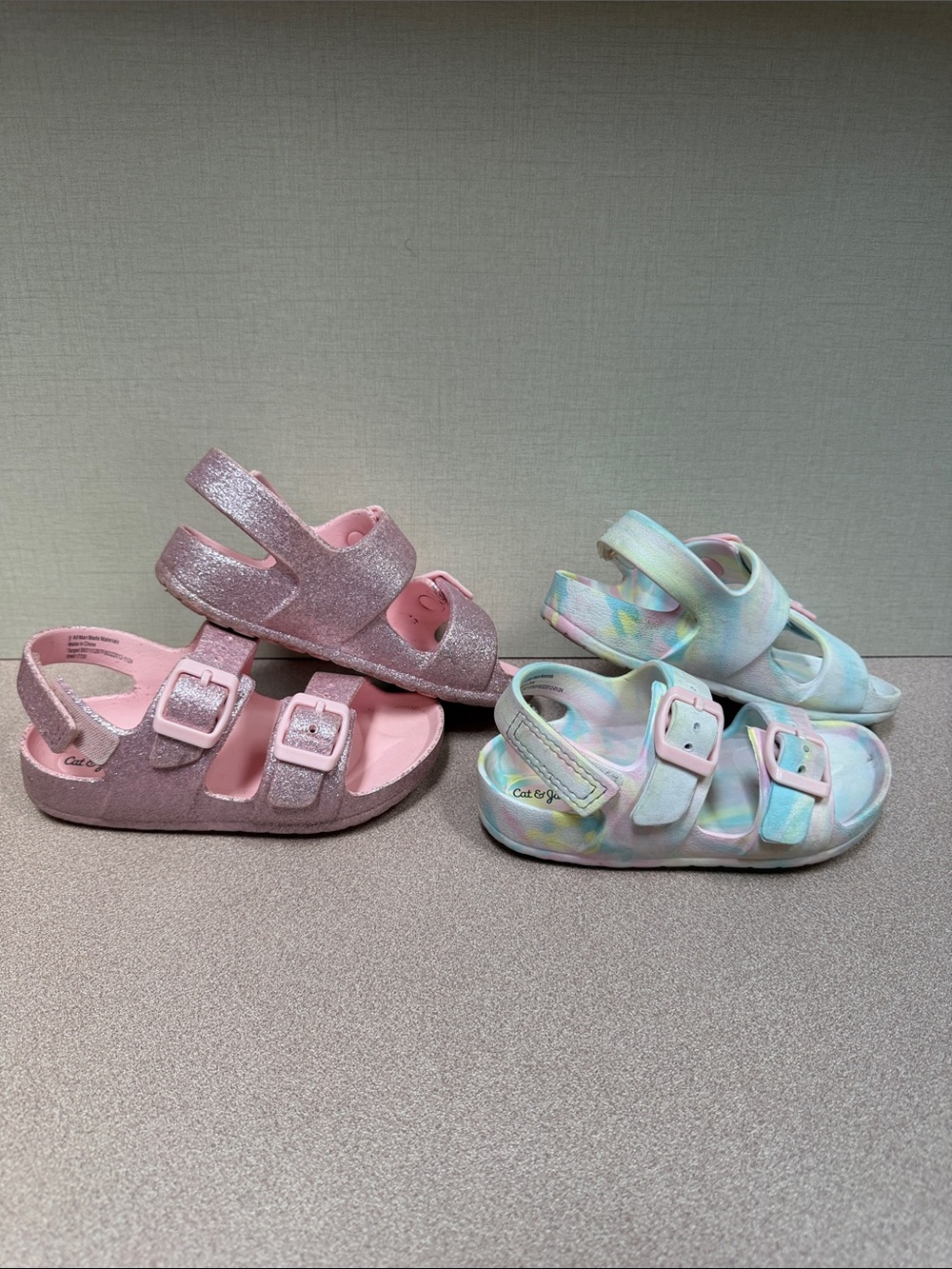 Cat & Jack Pastel Tie-Dye and Pink Glitter Kids Sandal Duo